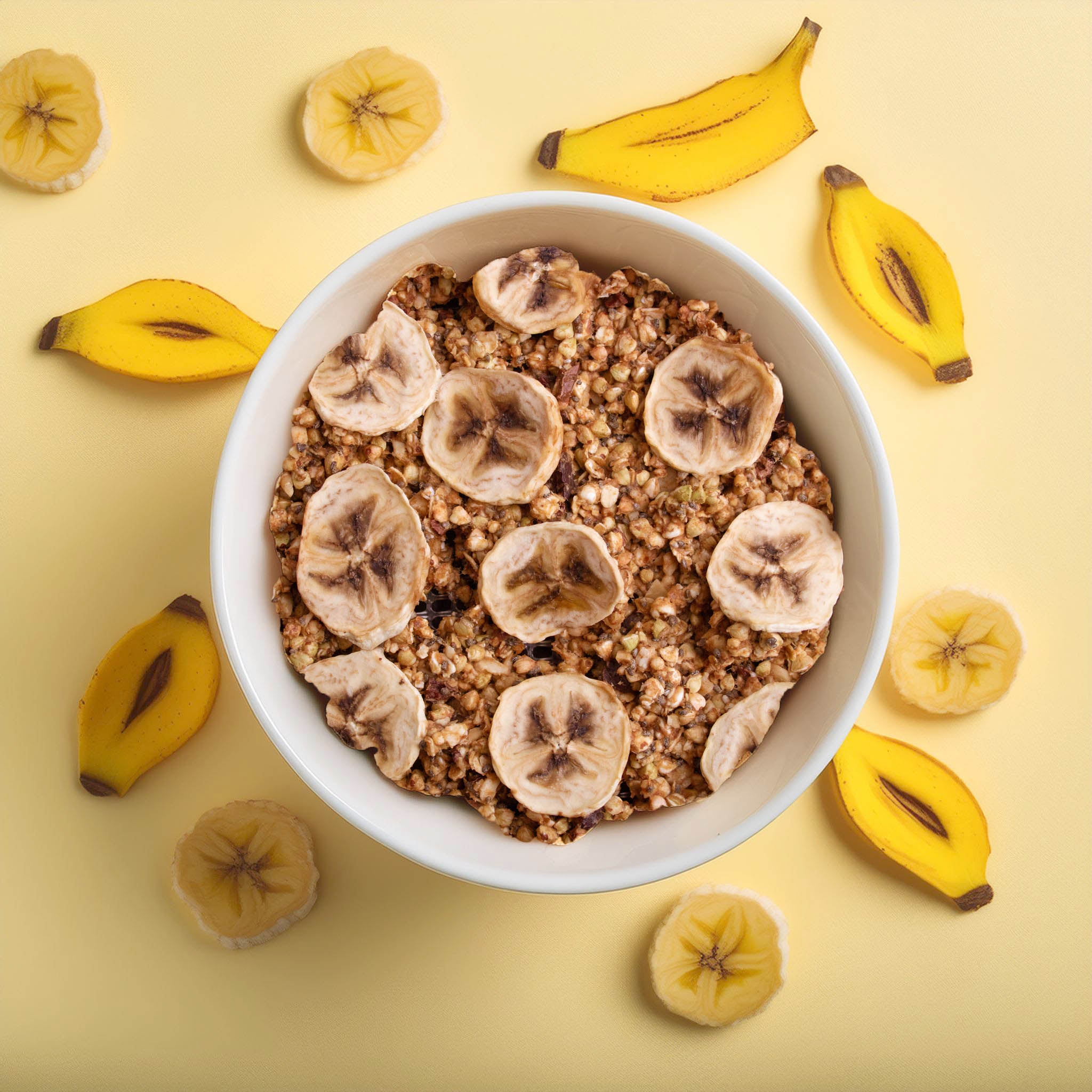 Schüssel gefüllt mit dem Upgreat-Bio-Bananen-Nuss Granola.