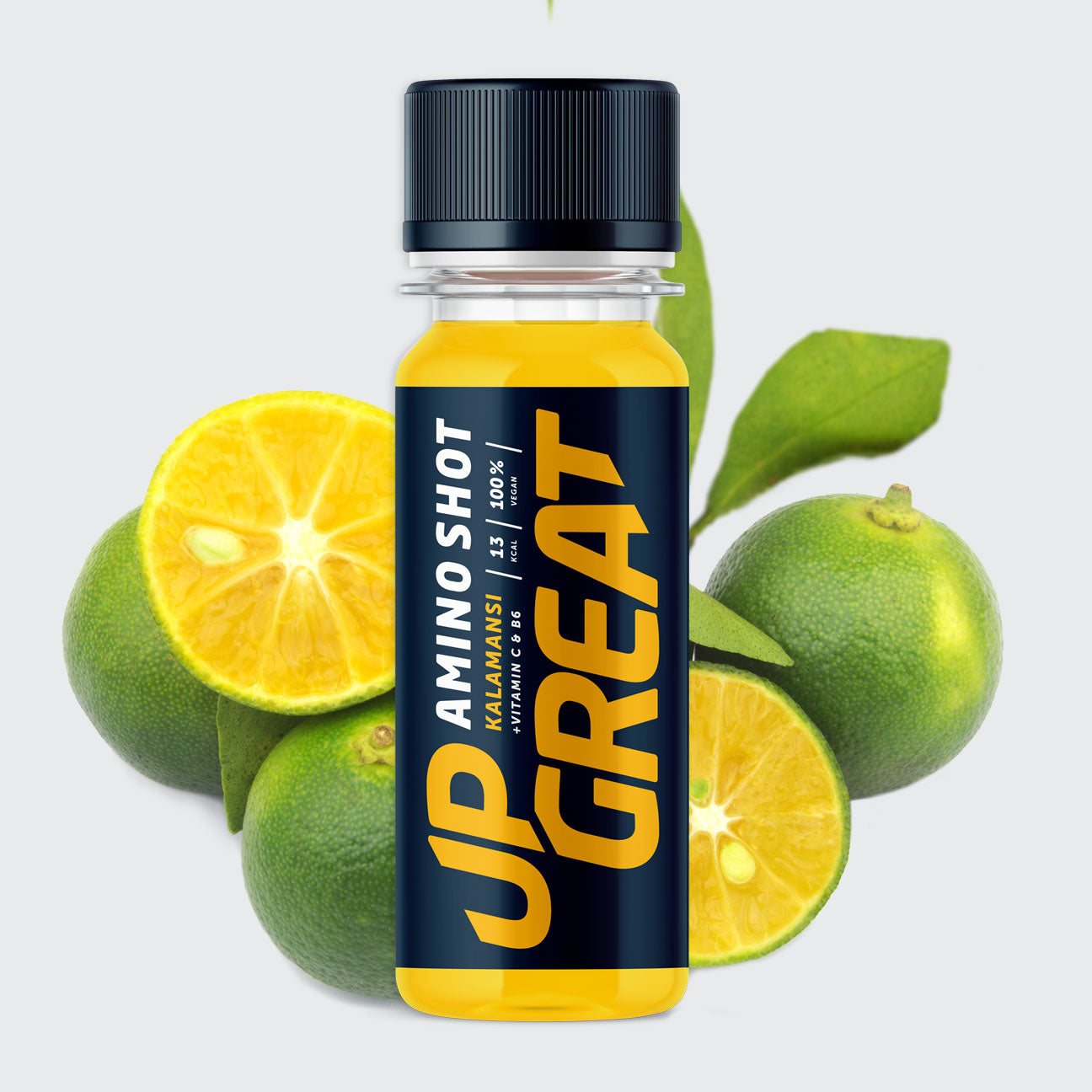 Upgreat-veganer zuckerfreier Amnioshot in der Geschmacksrichtung Kalamansi.