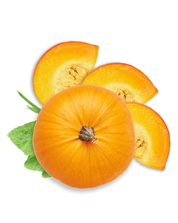 ganzer Kürbis mit aufgeschnittenen Stücken