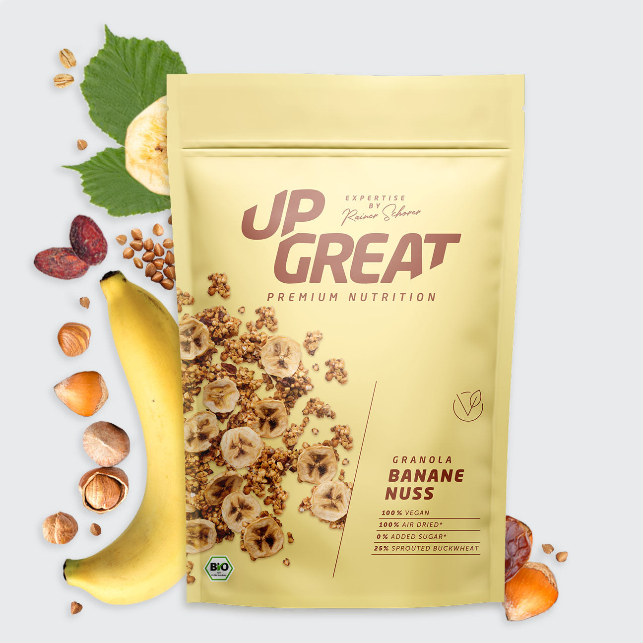 Upgreat-Bio-Bananen-Nuss Granolas bei 40° luftgetrocknet 
